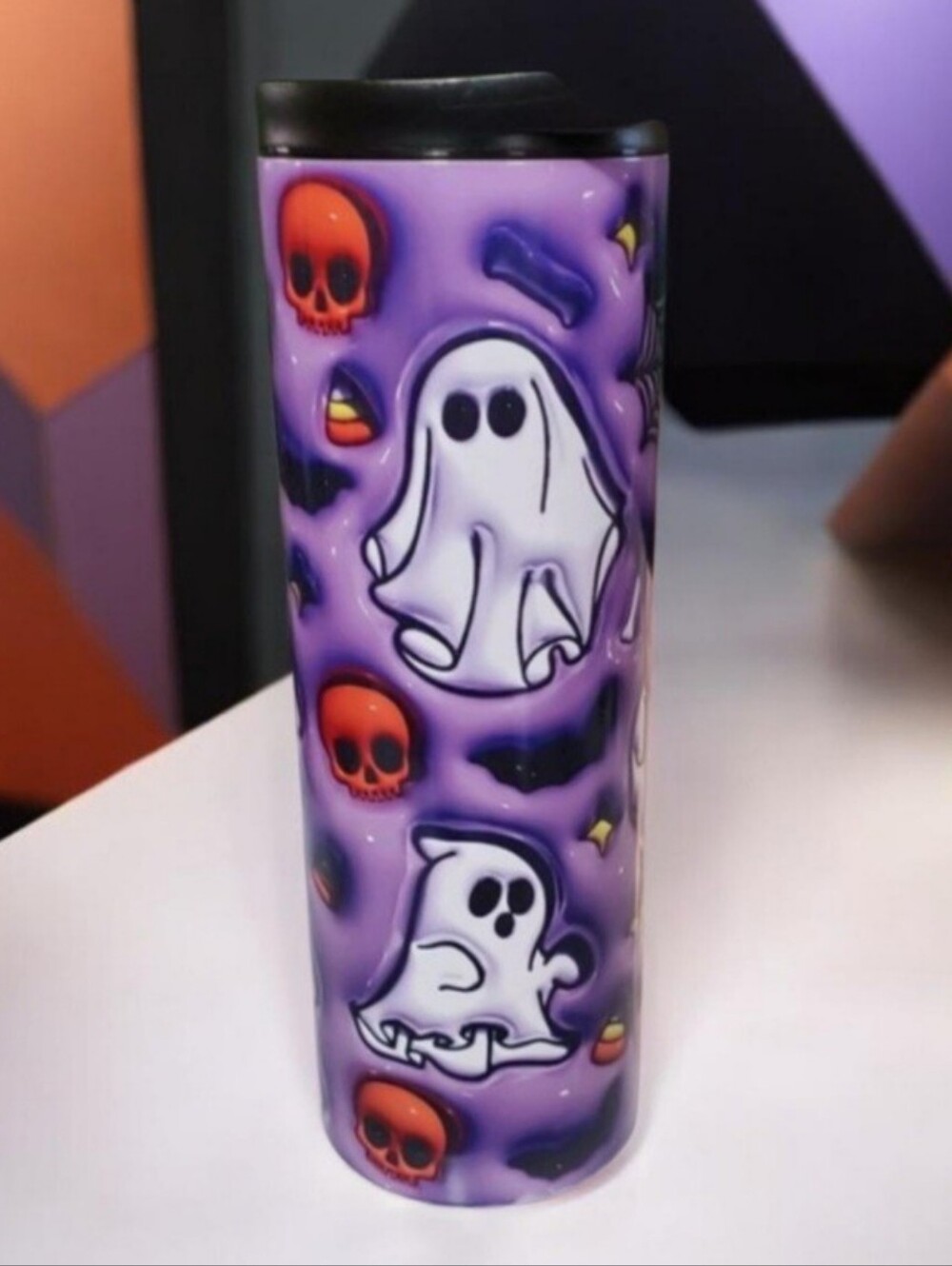 Ghosts & Skulls Puffy Bubble Purple 20oz Tumbler with duo lids 🎉sale